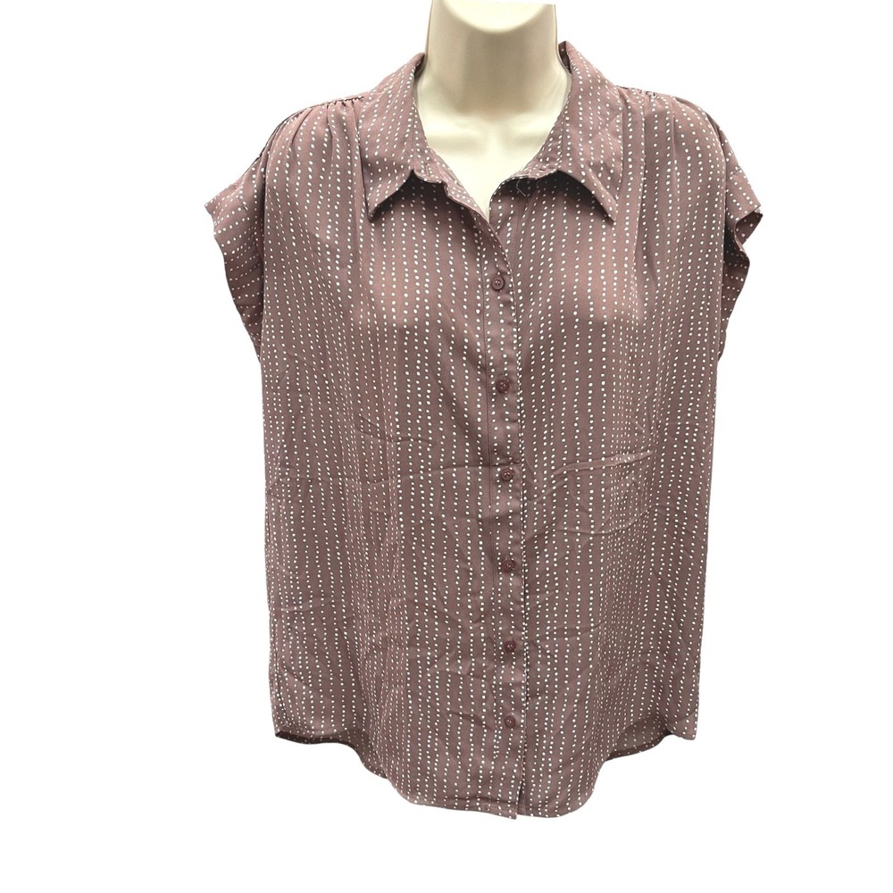 14th & Union Womens Mauve Dotted Stripe Short Sleeve Button Down Blouse Medium